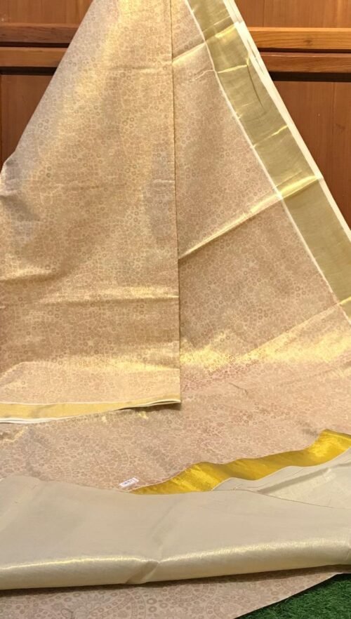 Golden tissue with full work and plain blouse