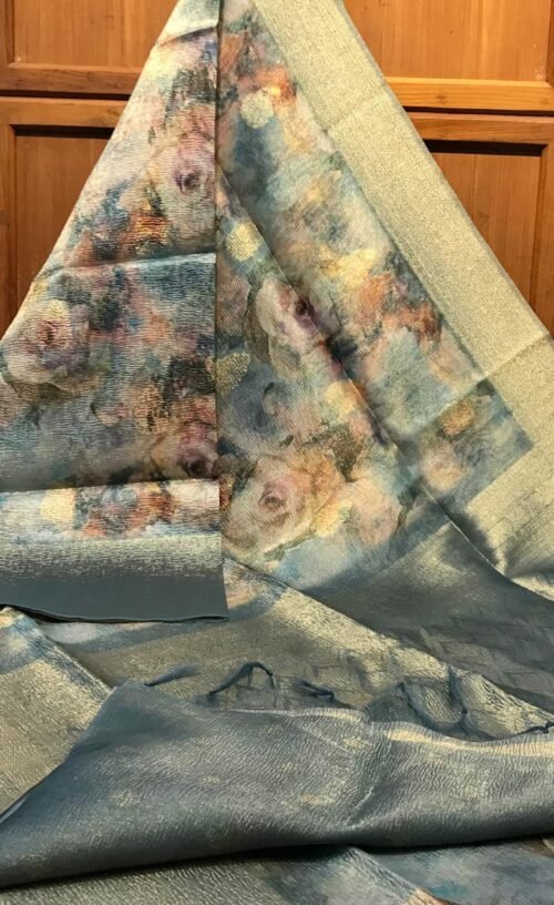 Crussed semisilk saree with digital print& banaras work