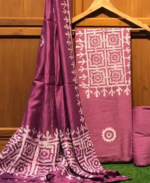 Semi silk bathik printed top &mirror work semi bathik printed shawl and silky bottom