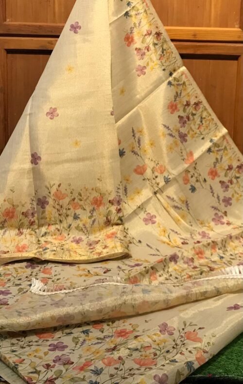 Tissue floral printed saree with out blouse